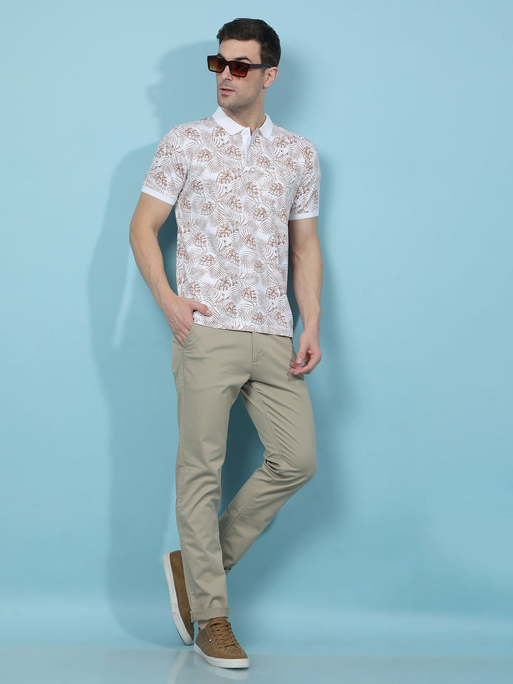 Brown Floral Print Polo-Neck T-Shirt-Men T-Shirts-Crimsoune Club