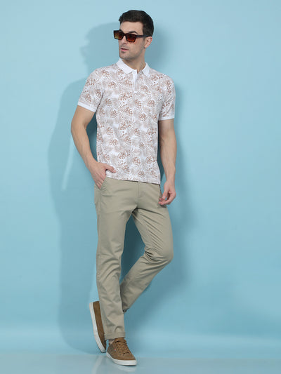 Brown Floral Print Polo-Neck T-Shirt-Men T-Shirts-Crimsoune Club