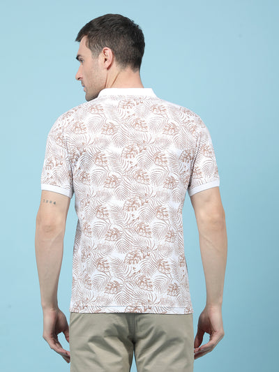 Brown Floral Print Polo-Neck T-Shirt-Men T-Shirts-Crimsoune Club