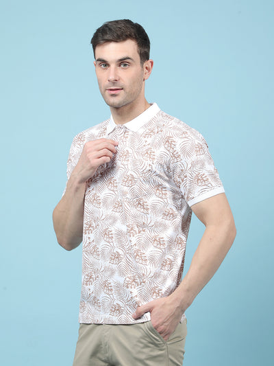 Brown Floral Print Polo-Neck T-Shirt-Men T-Shirts-Crimsoune Club