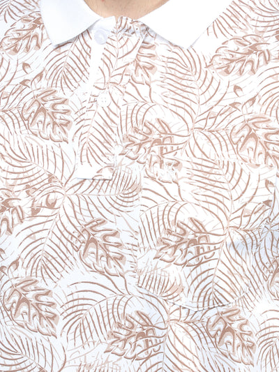 Brown Floral Print Polo-Neck T-Shirt-Men T-Shirts-Crimsoune Club
