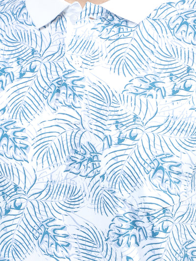 Blue Floral Print Polo-Neck T-Shirt-Men T-Shirts-Crimsoune Club