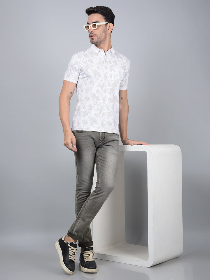 Brown Printed Polo Neck Cotton T-Shirt-Men T-Shirts-Crimsoune Club