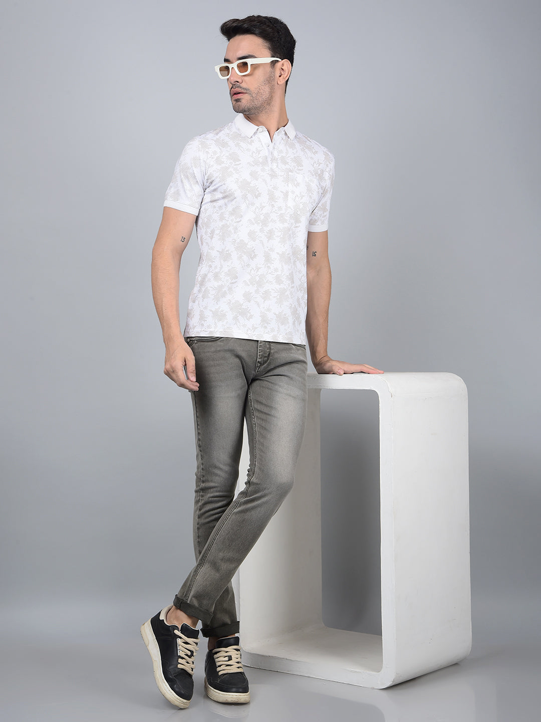 Brown Printed Polo Neck Cotton T-Shirt-Men T-Shirts-Crimsoune Club