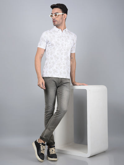 Brown Printed Polo Neck Cotton T-Shirt-Men T-Shirts-Crimsoune Club