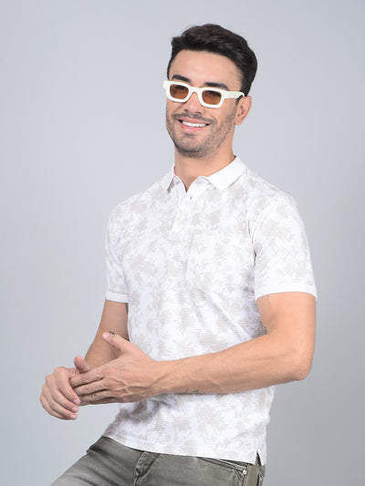 Brown Printed Polo Neck Cotton T-Shirt-Men T-Shirts-Crimsoune Club