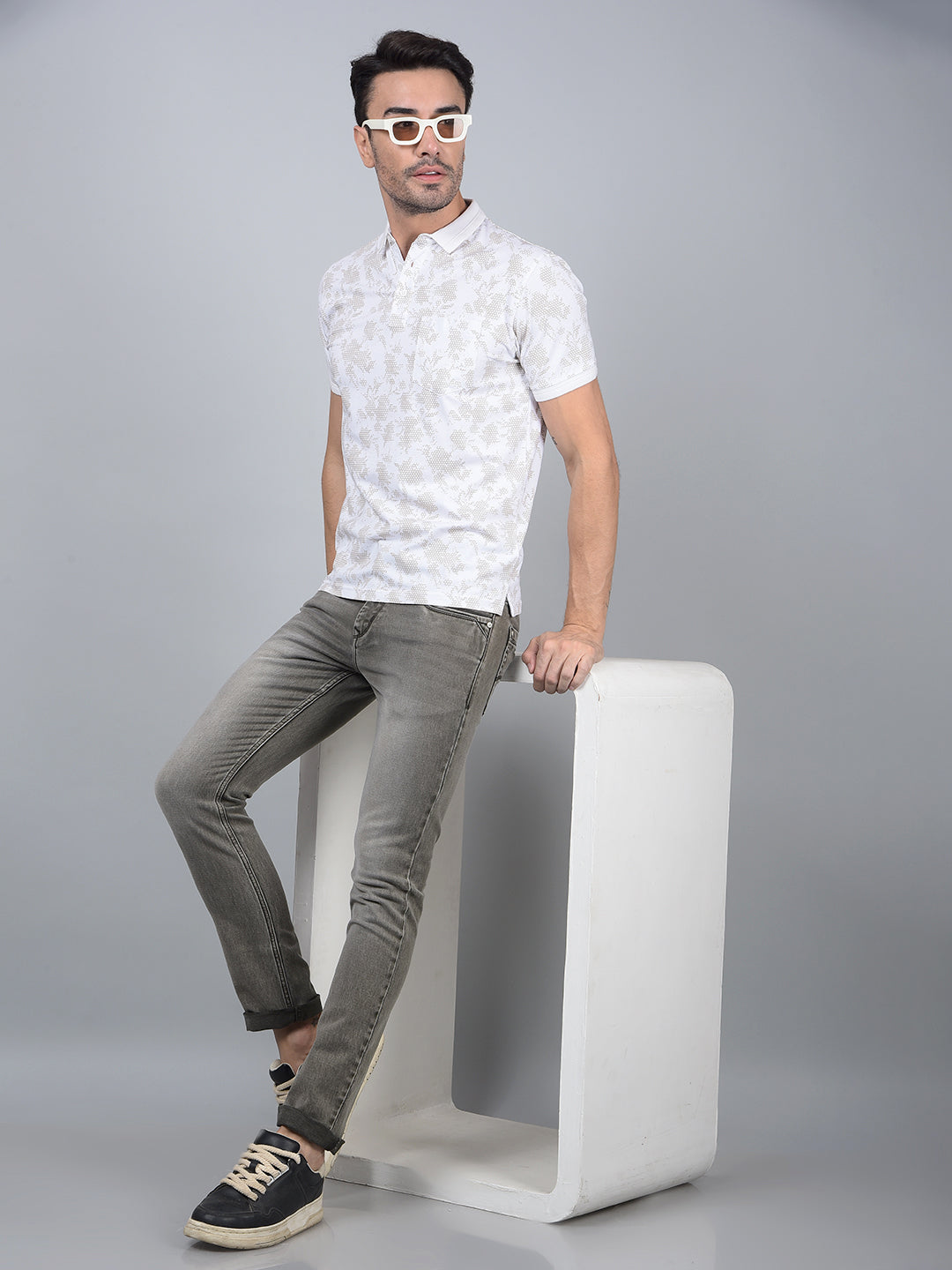 Brown Printed Polo Neck Cotton T-Shirt-Men T-Shirts-Crimsoune Club