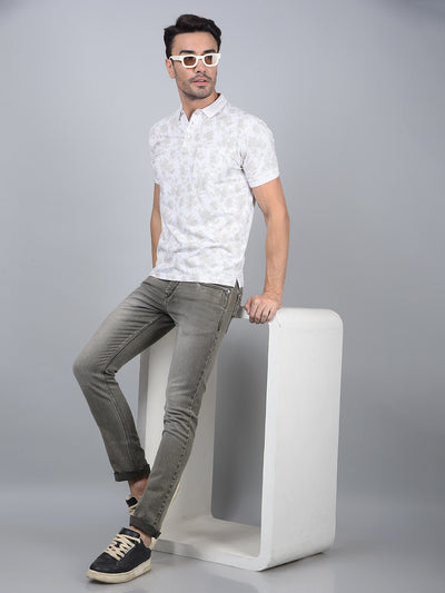 Brown Printed Polo Neck Cotton T-Shirt-Men T-Shirts-Crimsoune Club