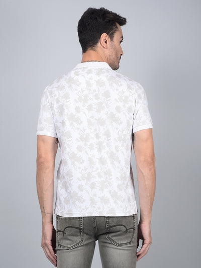Brown Printed Polo Neck Cotton T-Shirt-Men T-Shirts-Crimsoune Club