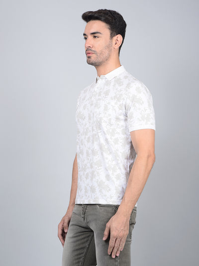 Brown Printed Polo Neck Cotton T-Shirt-Men T-Shirts-Crimsoune Club