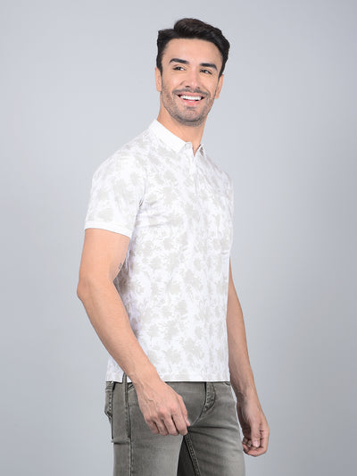 Brown Printed Polo Neck Cotton T-Shirt-Men T-Shirts-Crimsoune Club