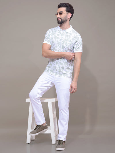 Green Printed Polo Neck T-Shirt-Men T-Shirts-Crimsoune Club