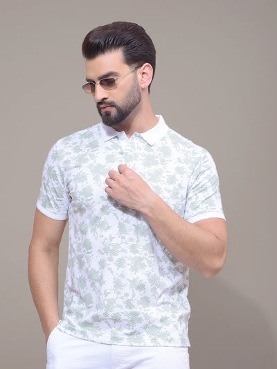 Green Printed Polo Neck T-Shirt-Men T-Shirts-Crimsoune Club