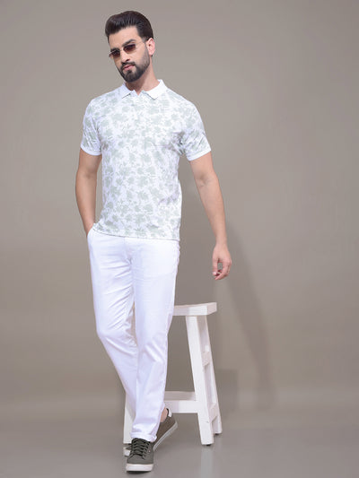 Green Printed Polo Neck T-Shirt-Men T-Shirts-Crimsoune Club