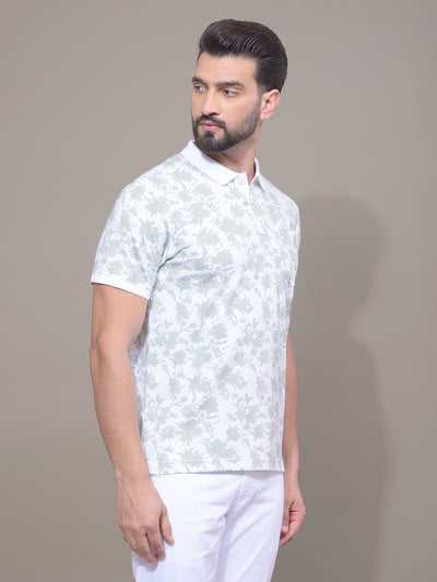 Green Printed Polo Neck T-Shirt-Men T-Shirts-Crimsoune Club