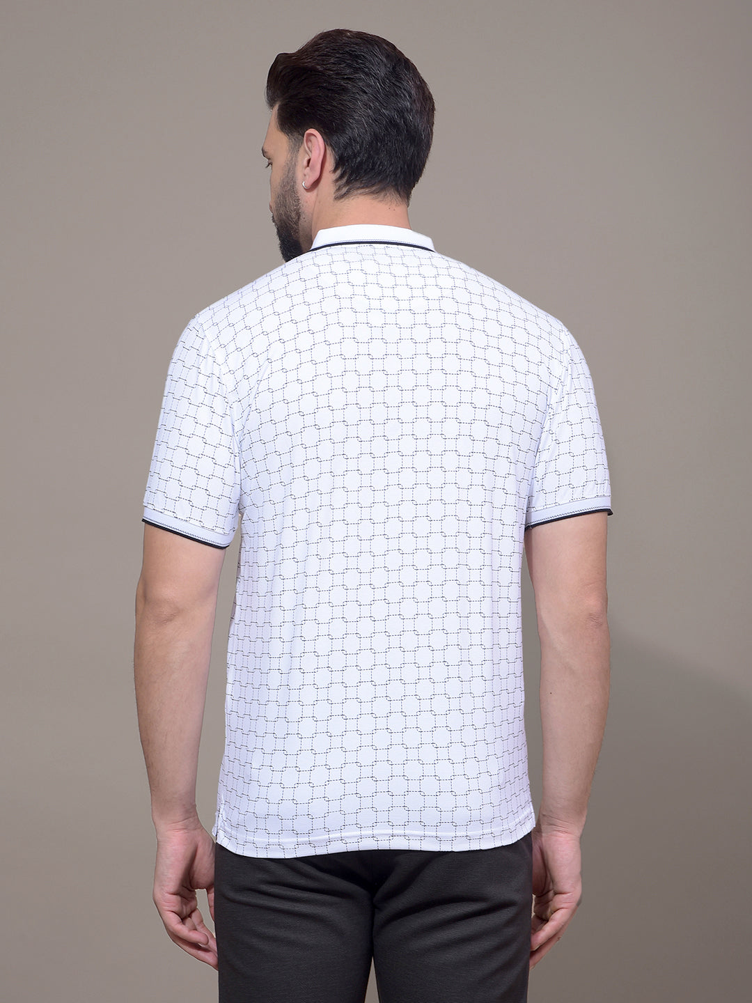 White Printed Polo Neck T-Shirt-Men T-Shirts-Crimsoune Club