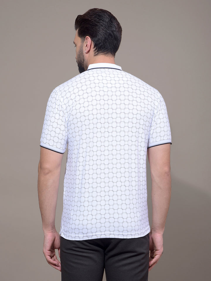 White Printed Polo Neck T-Shirt-Men T-Shirts-Crimsoune Club