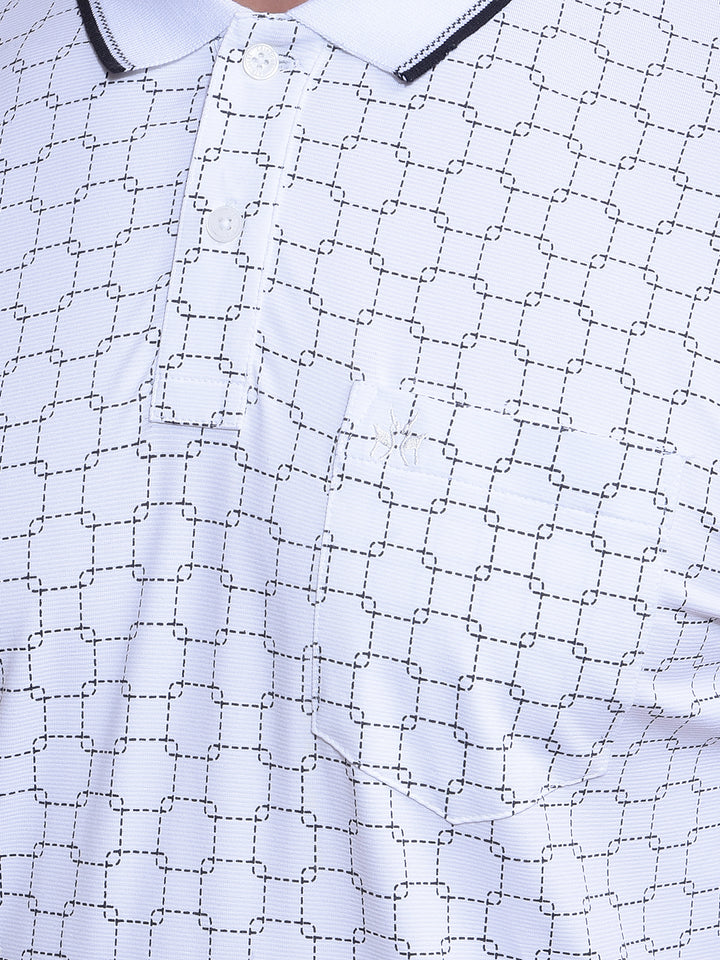 White Printed Polo Neck T-Shirt-Men T-Shirts-Crimsoune Club