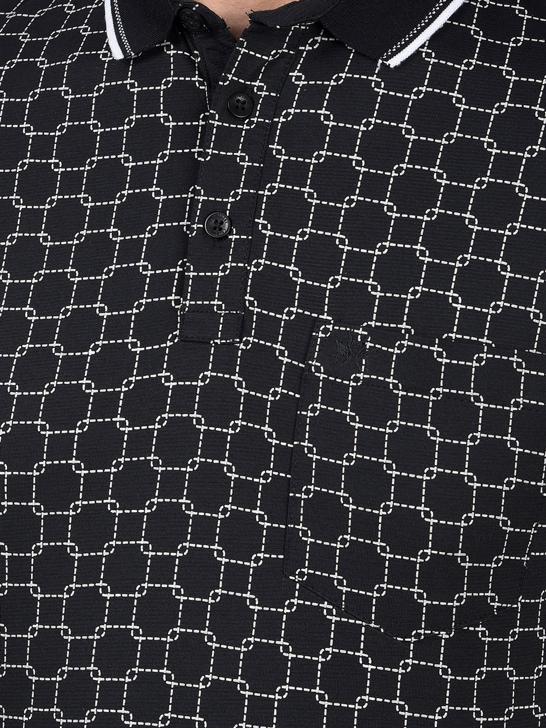 Black Printed Polo Neck T-Shirt-Men T-Shirts-Crimsoune Club