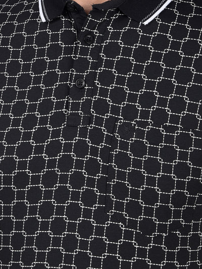 Black Printed Polo Neck T-Shirt-Men T-Shirts-Crimsoune Club