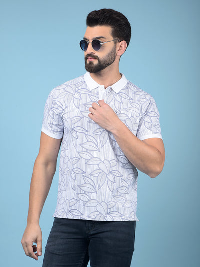 Purple Floral Print Polo-Neck T-Shirt-Men T-Shirts-Crimsoune Club