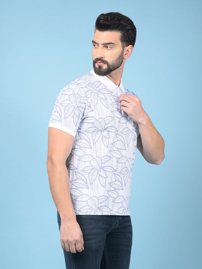 Purple Floral Print Polo-Neck T-Shirt-Men T-Shirts-Crimsoune Club