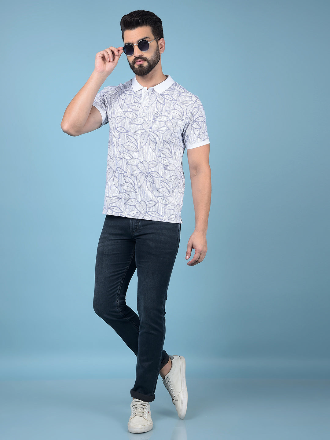 Purple Floral Print Polo-Neck T-Shirt-Men T-Shirts-Crimsoune Club