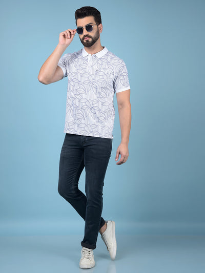 Purple Floral Print Polo-Neck T-Shirt-Men T-Shirts-Crimsoune Club