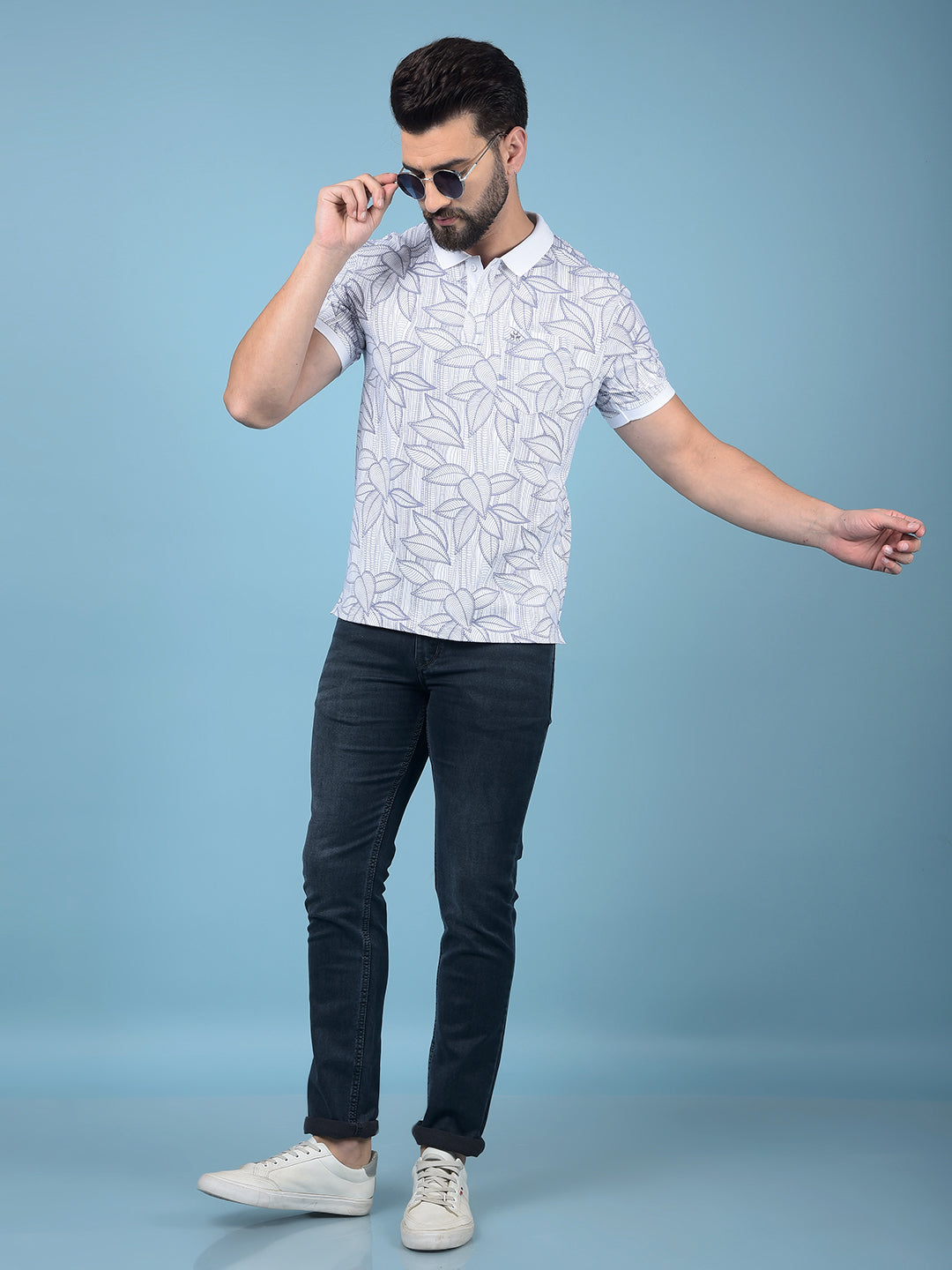 Purple Floral Print Polo-Neck T-Shirt-Men T-Shirts-Crimsoune Club