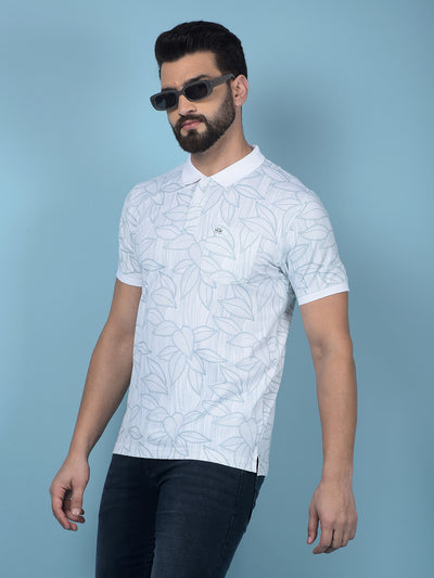 Blue Floral Print Polo-Neck T-Shirt-Men T-Shirts-Crimsoune Club