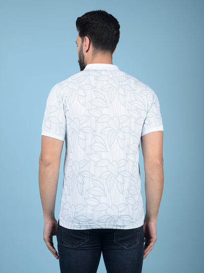 Blue Floral Print Polo-Neck T-Shirt-Men T-Shirts-Crimsoune Club