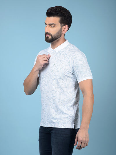Blue Floral Print Polo-Neck T-Shirt-Men T-Shirts-Crimsoune Club