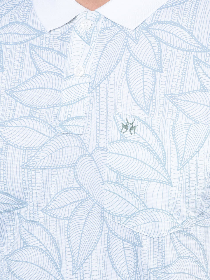 Blue Floral Print Polo-Neck T-Shirt-Men T-Shirts-Crimsoune Club