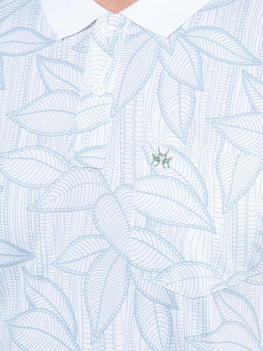 Blue Floral Print Polo-Neck T-Shirt-Men T-Shirts-Crimsoune Club