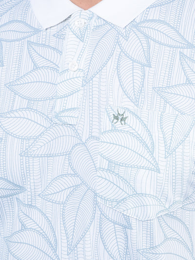 Blue Floral Print Polo-Neck T-Shirt-Men T-Shirts-Crimsoune Club