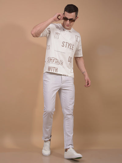 White Typographic Print T-Shirt-Men T-Shirts-Crimsoune Club