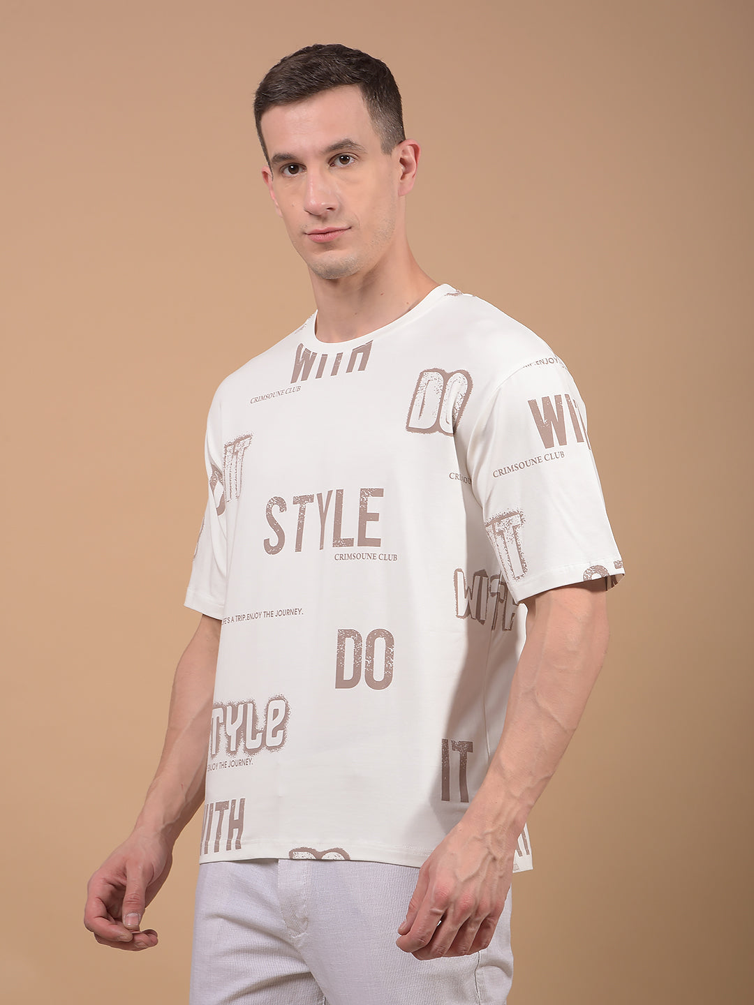White Typographic Print T-Shirt-Men T-Shirts-Crimsoune Club