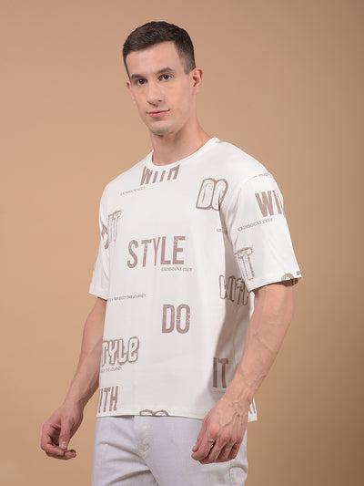 White Typographic Print T-Shirt-Men T-Shirts-Crimsoune Club