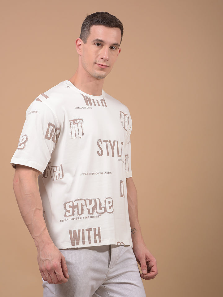 White Typographic Print T-Shirt-Men T-Shirts-Crimsoune Club