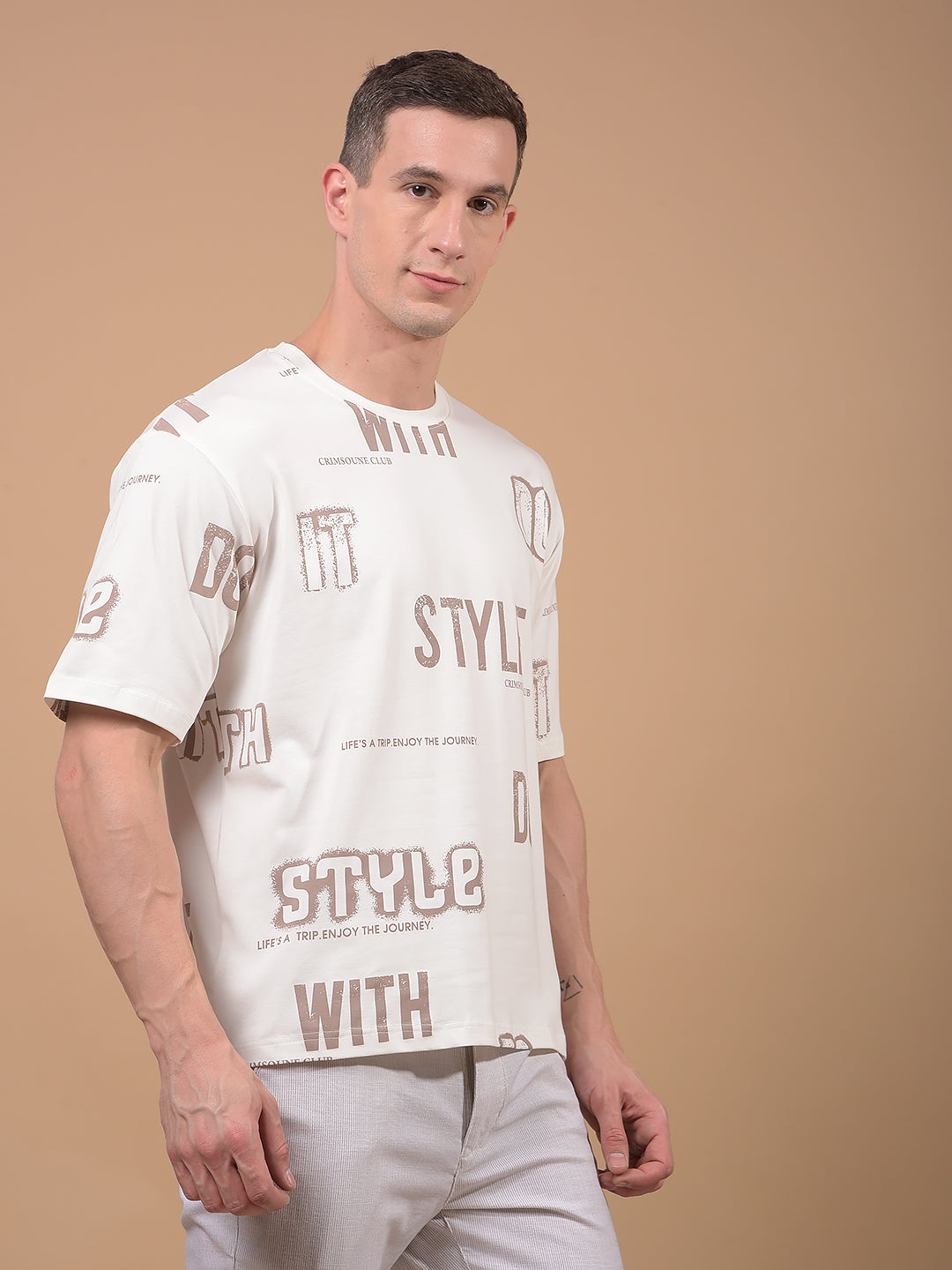 White Typographic Print T-Shirt-Men T-Shirts-Crimsoune Club