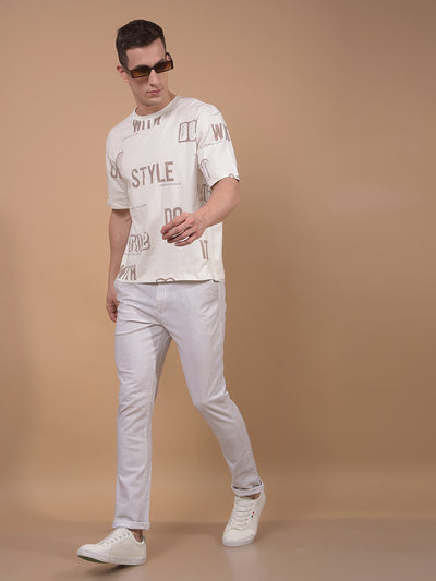 White Typographic Print T-Shirt-Men T-Shirts-Crimsoune Club