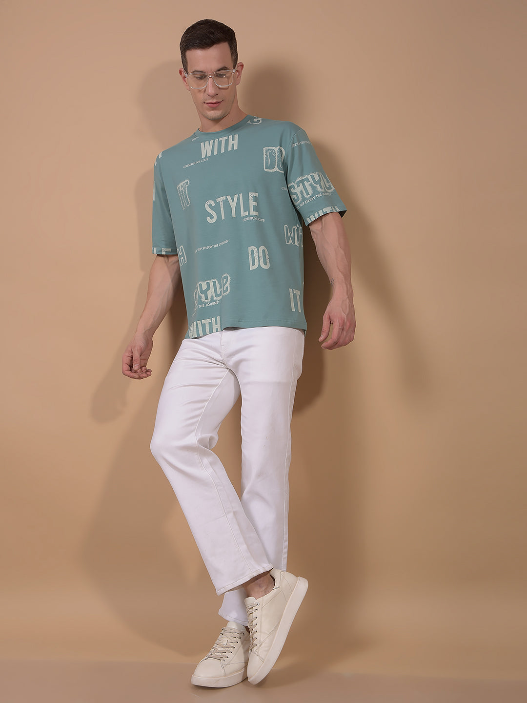 Green Typographic Print T-Shirt-Men T-Shirts-Crimsoune Club