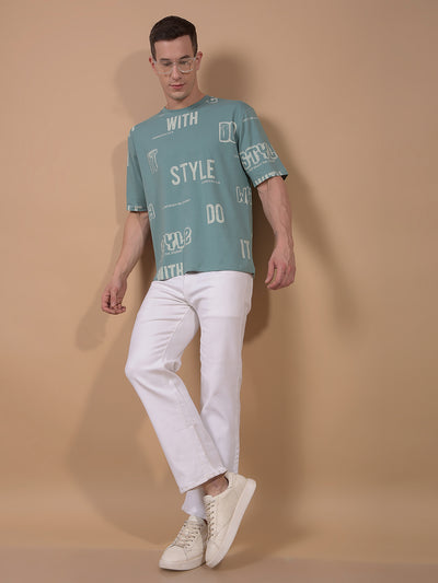Green Typographic Print T-Shirt-Men T-Shirts-Crimsoune Club