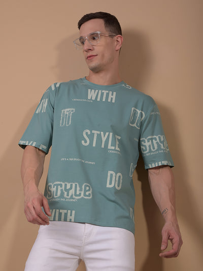 Green Typographic Print T-Shirt-Men T-Shirts-Crimsoune Club