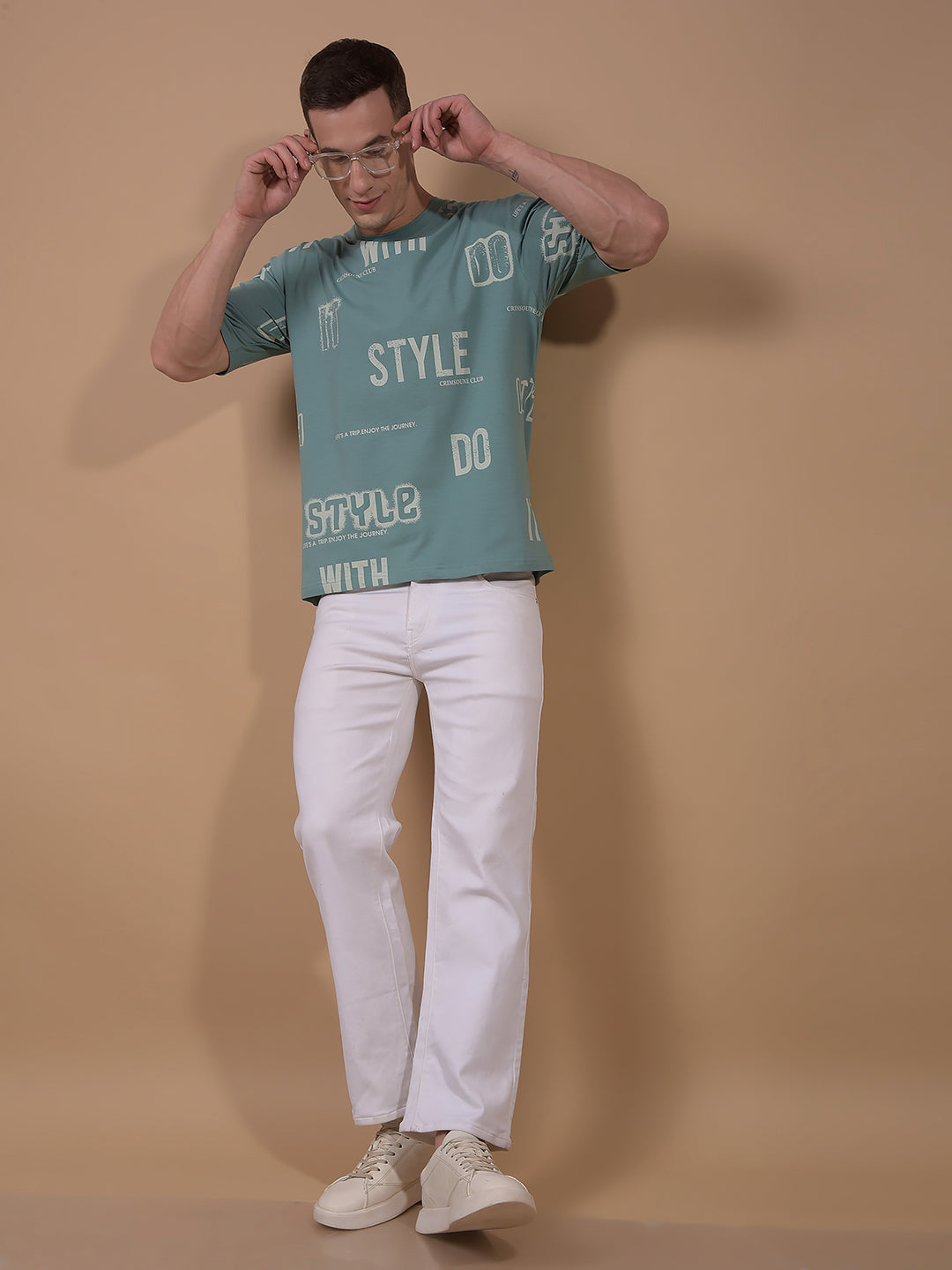 Green Typographic Print T-Shirt-Men T-Shirts-Crimsoune Club