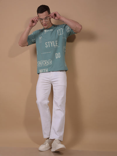 Green Typographic Print T-Shirt-Men T-Shirts-Crimsoune Club