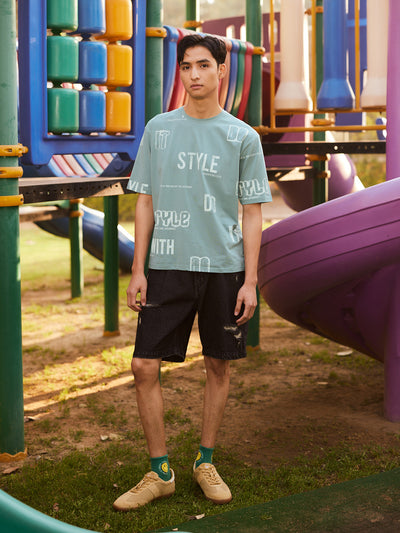 Green Typographic Print T-Shirt-Men T-Shirts-Crimsoune Club