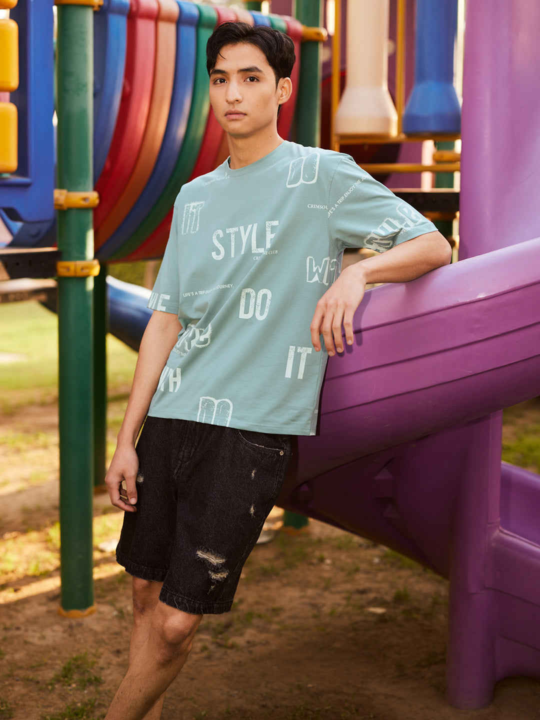 Green Typographic Print T-Shirt-Men T-Shirts-Crimsoune Club