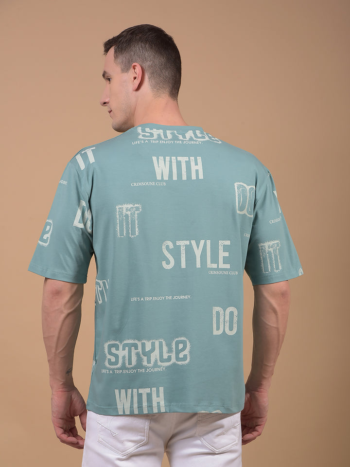Green Typographic Print T-Shirt-Men T-Shirts-Crimsoune Club