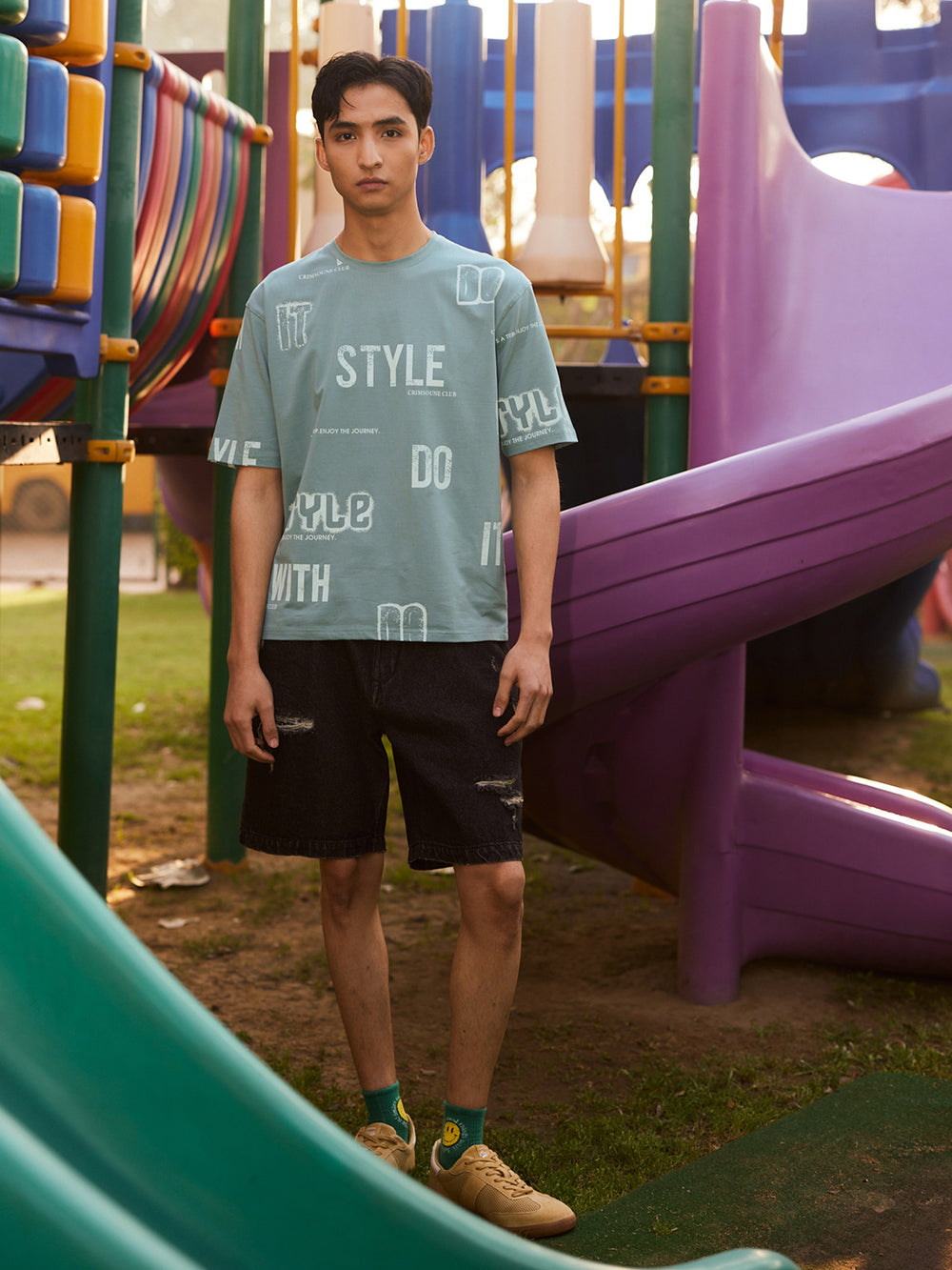 Green Typographic Print T-Shirt-Men T-Shirts-Crimsoune Club